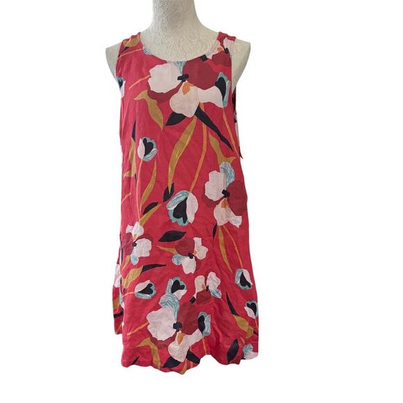 Sigrid Olsen Red Floral Linen Shift Dress Medium quiet luxury all over print - Picture 2 of 12